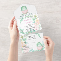 Grönt Rosa Cute Dinosaur Peony Baby Shower