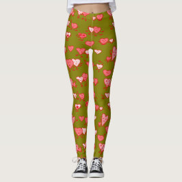 Grönt Rosa Dancing Hearts LOving Par Valentine Leggings
