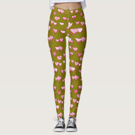 Grönt Rosa Dancing Hearts LOving Par Valentine Leggings