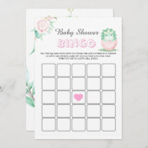 Grönt Rosa Dinosaur Peony Baby Shower Bingo Card