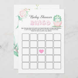Grönt Rosa Dinosaur Peony Baby Shower Bingo Card