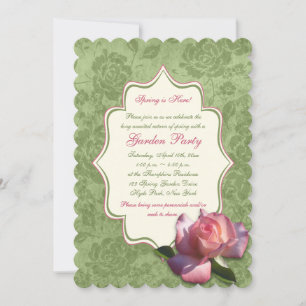 Grönt Rosa Elfenbenskusten Ro Damask Garden Party Inbjudningar