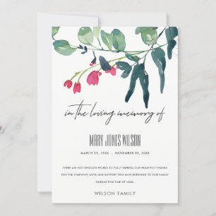 GRÖNT ROSA EUCALYPTUS FOLIAGE SYMPATHY MEMORIAL TACK KORT