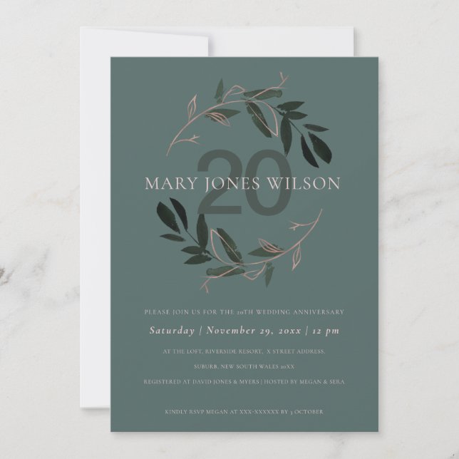 GRÖNT ROSA FAUNA WREATH VARJE ÅR ÅRSKORT TACK KORT (Framsida)