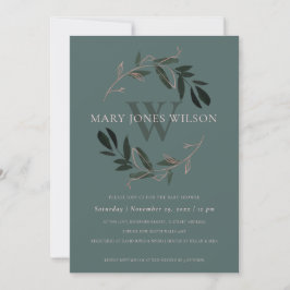 GRÖNT ROSA FOLIAGE WREATH BABY SHOWER-KORT TACK KORT