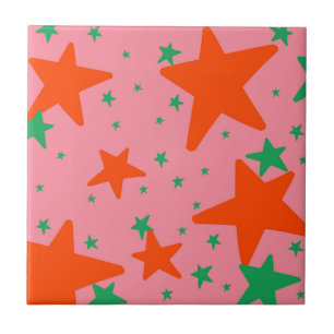 Grönt Rosa Geometric Stars Mönster Kakelplatta