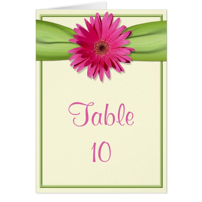 Grönt Rosa Gerbera Daisy Bordsnummer Card Hälsningskort (Framsidan)