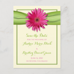 Grönt Rosa Gerbera Daisy Bröllop spara datum Meddelande Vykort