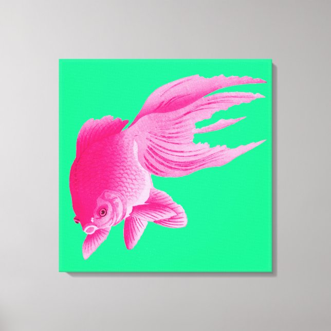 Grönt Rosa Goldfish Large Modern Pop Canvastryck (Framsida)