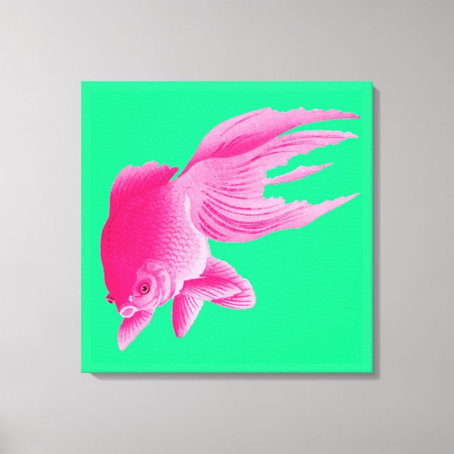 Grönt Rosa Goldfish Large Modern Pop Canvastryck (Framsida)