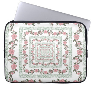 Grönt Rosa Gräns Retro Y2K 70 s Flower Mönster Laptop Fodral