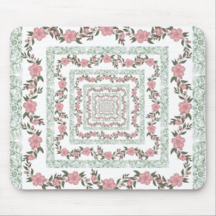 Grönt Rosa Gräns Retro Y2K 70 s Flower Mönster Musmatta