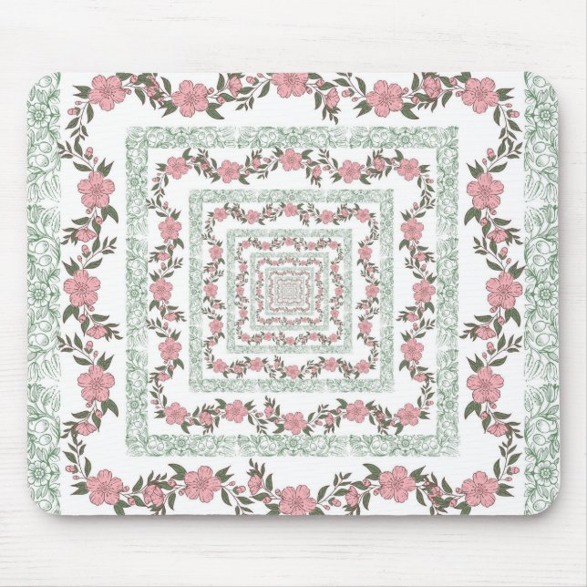 Grönt Rosa Gräns Retro Y2K 70 s Flower Mönster Musmatta (Framsidan)