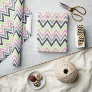 Grönt Rosa Grått Zigzags Ikat Mönster Presentpapper