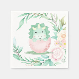 Grönt Rosa Grönt Dinosaur Peony Baby Shower Pappersservett