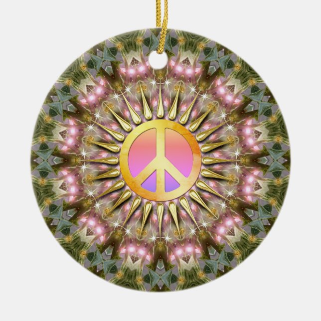 Grönt Rosa Healing Light Peace Mandala Julgransprydnad Keramik (Framsidan)