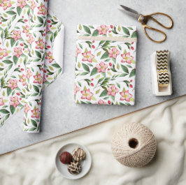 Grönt Rosa jul Blommor Vattenfärg Mönster Presentpapper
