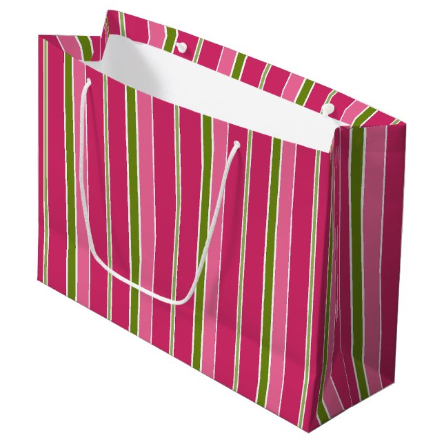 Grönt Rosa jul Rand Large Gift Bag (Framsidan Vinklad)