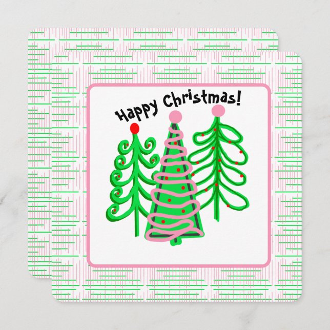 Grönt Rosa Julgranar Photo Kort (Fram/baksida)