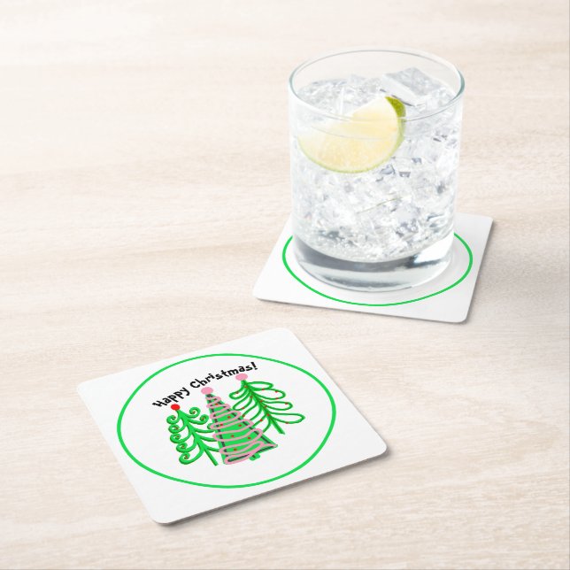 Grönt Rosa Julgranar Underlägg Papper Kvadrat (Insitu)