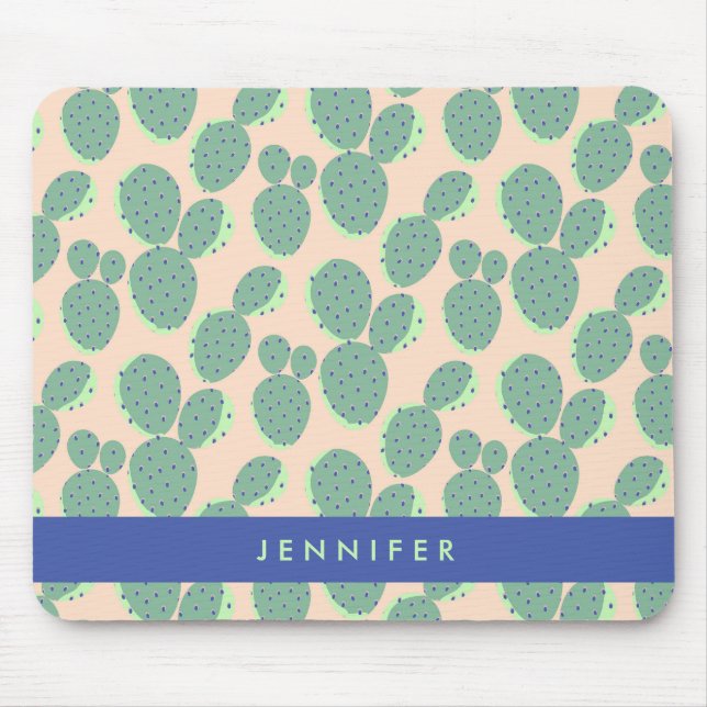 Grönt & rosa kaktusmönster musmatta (Framsidan)