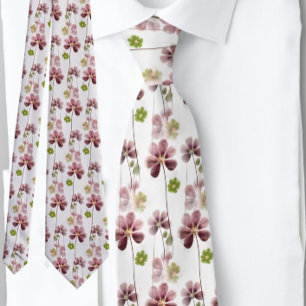 Grönt Rosa Klöver Shamrock Botanical Neck Tie Slips