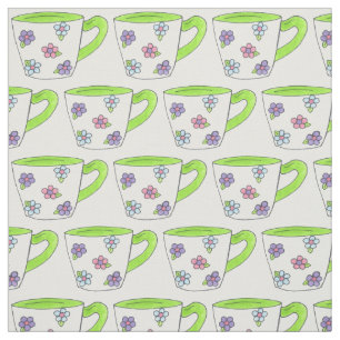 Grönt Rosa Lila Blommigt Flower Print Tea Tekopp Tyg