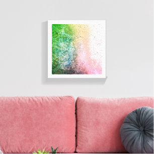 Grönt Rosa Mandala Boho Canvas Wall Art