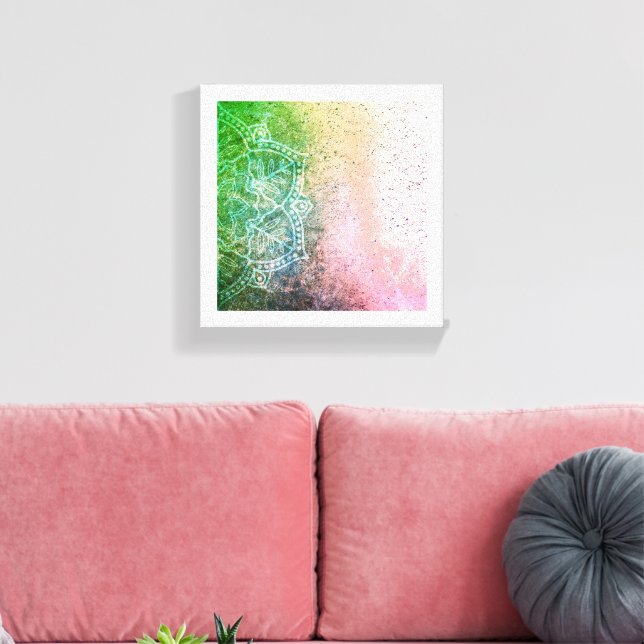 Grönt Rosa Mandala Boho Canvas Wall Art (Insitu (Vardagsrum))