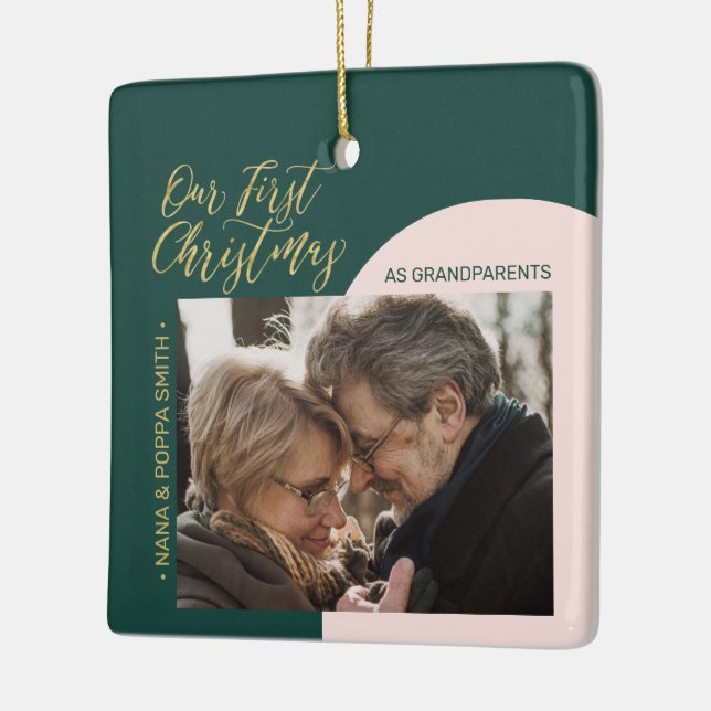 Grönt, Rosa och Guld Modern första julfoto Julgransprydnad Keramik (Vänster)