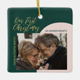 Grönt, Rosa och Guld Modern första julfoto Julgransprydnad Keramik