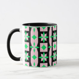 Grönt, rosa och svart geometrisk design mugg