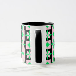 Grönt, rosa och svart geometrisk design mugg