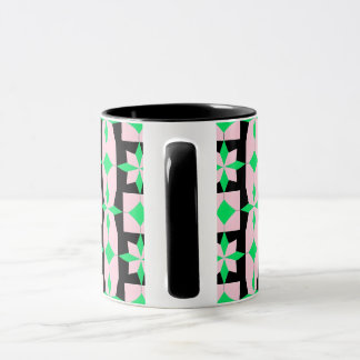 Grönt, rosa och svart geometrisk design mugg