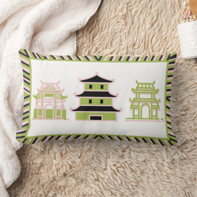 Grönt Rosa Pagoda Stripe Lumbar Lumbarkudde (Filt)