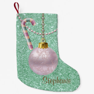 Grönt & rosa pastellfärgat prydnadFauxglitter Liten Julstrumpa