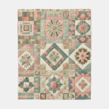 Grönt & Rosa Patchwork Rustic Retro Vintage Blommi
