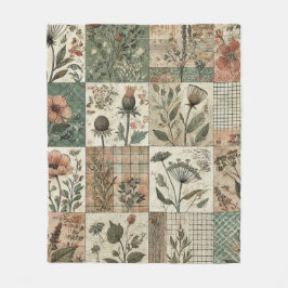 Grönt & Rosa Patchwork Rustic Retro Vintage Blommi Fleecefilt