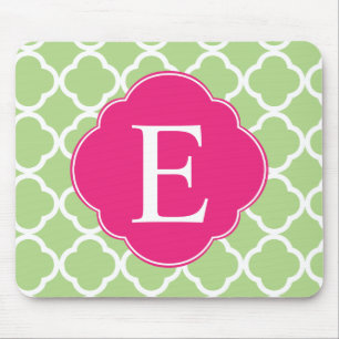 Grönt Rosa Quatrefoil Monogram Musmatta