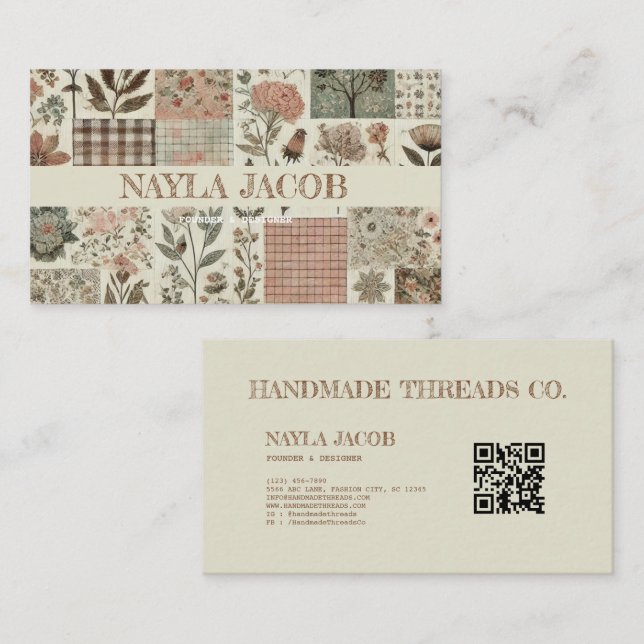 Grönt Rosa Quilt and Patchwork Handmade Clothing Visitkort (Fram/baksida)