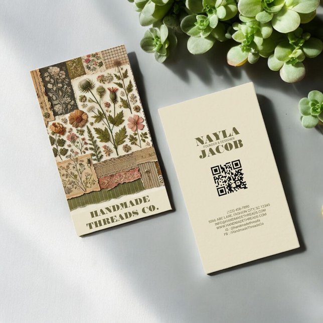 Grönt Rosa Quilt and Patchwork Handmade Clothing Visitkort (Skapare uppladdad)