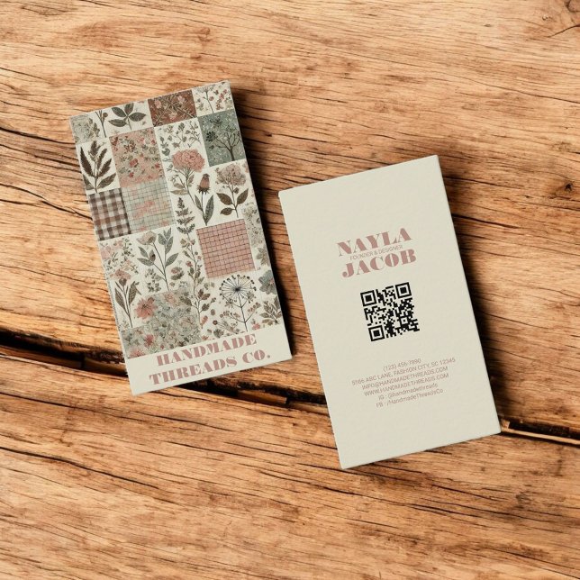 Grönt Rosa Quilt and Patchwork Handmade Clothing Visitkort (Skapare uppladdad)