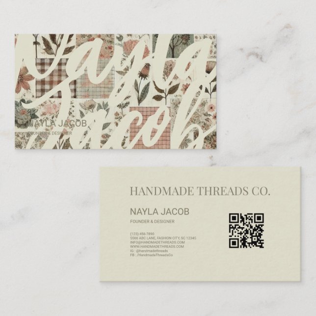 Grönt Rosa Quilt and Patchwork Handmade Clothing Visitkort (Fram/baksida)