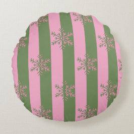 Grönt Rosa Rand Snowflake-julrundan Pillow Rund Kudde