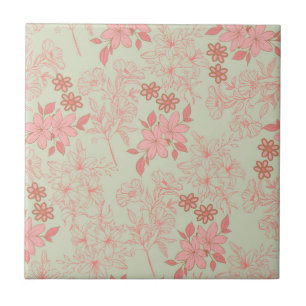 Grönt Rosa Retro Y2K 70s Flower Mönster Kakelplatta