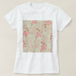 Grönt Rosa Retro Y2K 70s Flower Mönster T Shirt