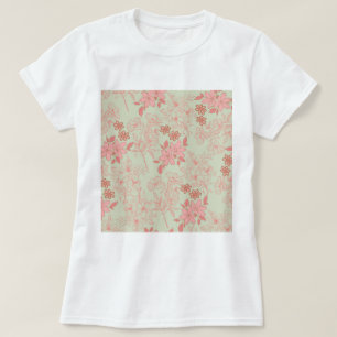Grönt Rosa Retro Y2K 70s Flower Mönster T Shirt
