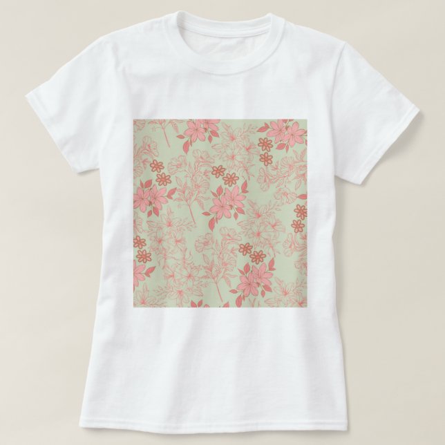 Grönt Rosa Retro Y2K 70s Flower Mönster T Shirt (Design framsida)