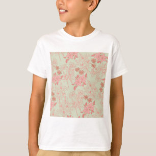 Grönt Rosa Retro Y2K 70s Flower Mönster T Shirt