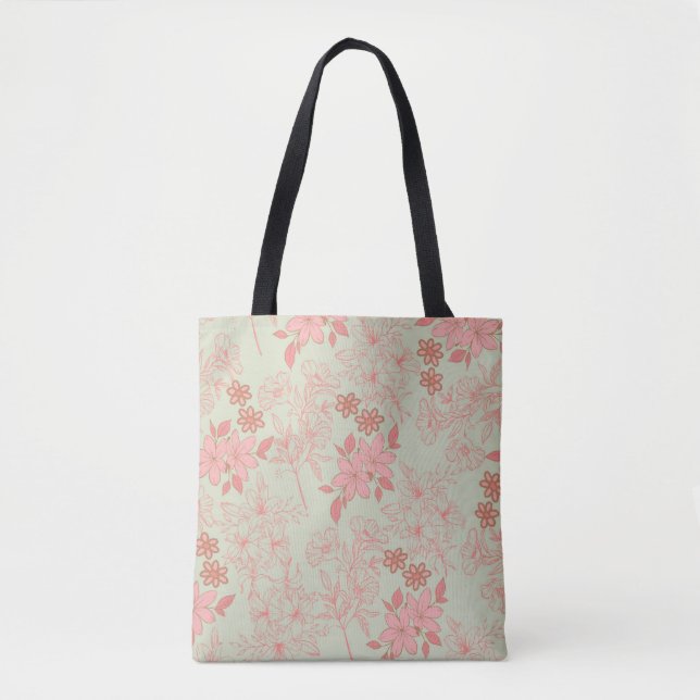 Grönt Rosa Retro Y2K 70s Flower Mönster Tygkasse (Framsida)